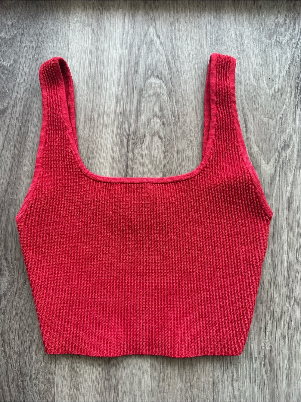 Babaton Red Ribbed Square-Neck Crop Tank